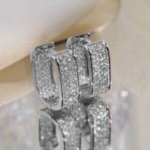 Fashion 925 Silver Stud Crystal Earrings Hoop Drop SG-0057 cross post